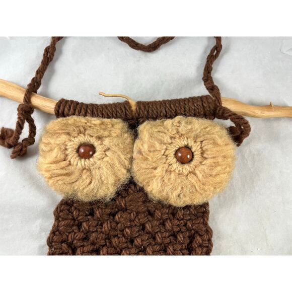 Macrame Owl on Branch Wall Hanging 26" Long Jute Vintage 1970s - Picture 3 of 4